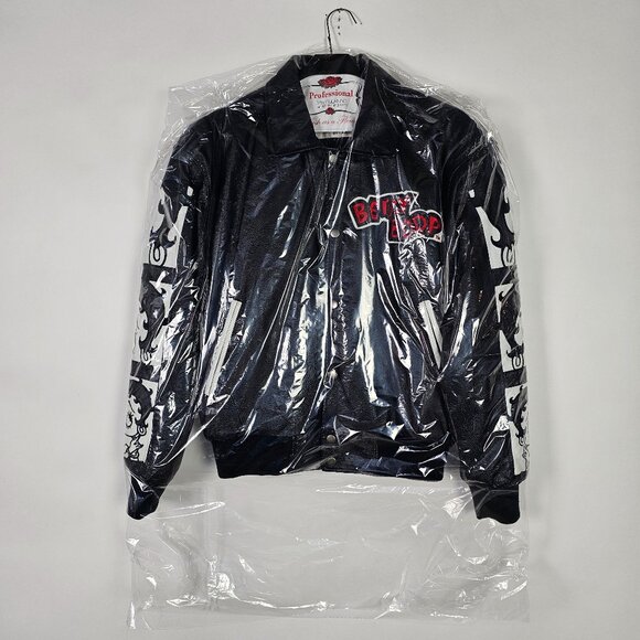Vintage Y2K American Toons Betty Boop Mens Small Black Leather Bomber Jacket - Picture 3 of 14